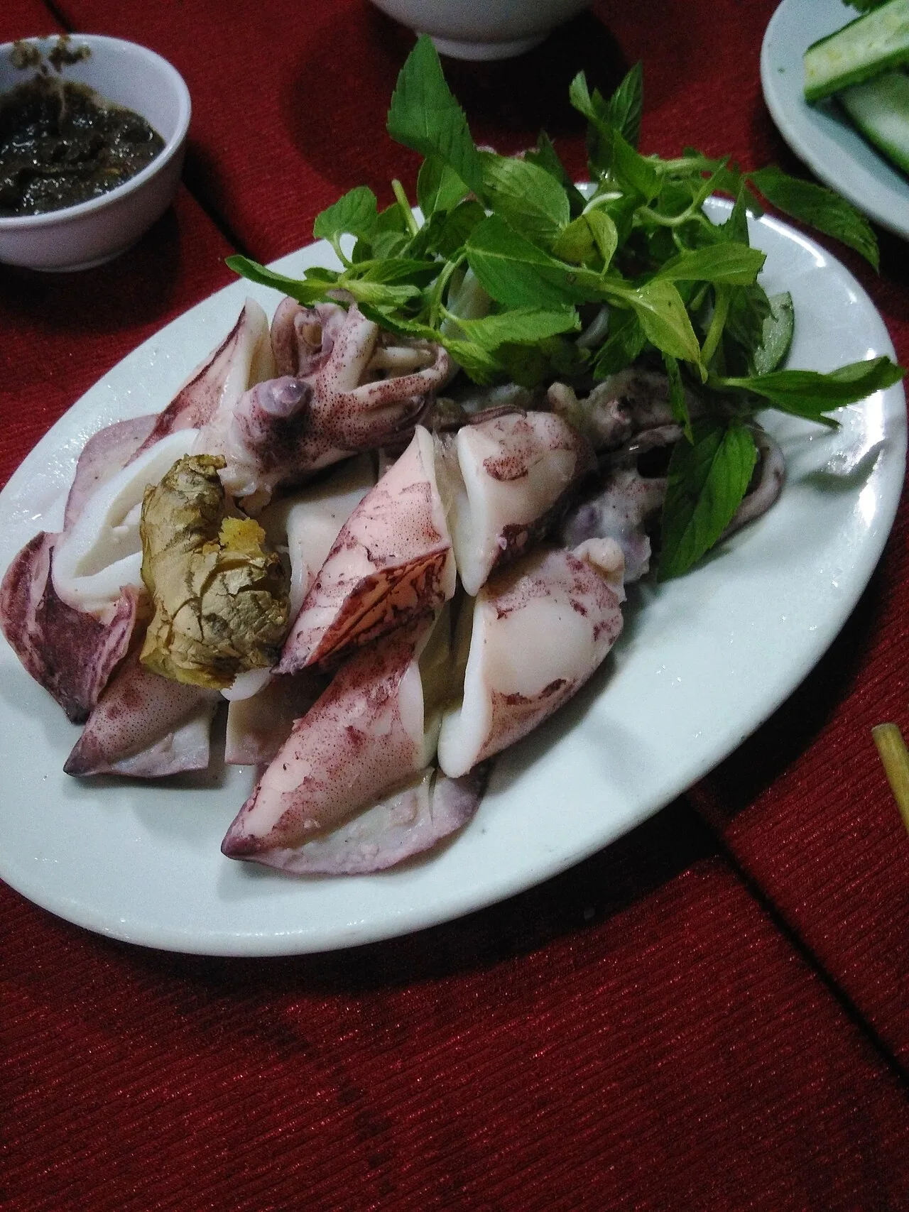 Mực hấp gừng (bữa tối ngày 3)